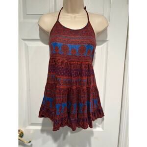 Forever 21 Boho Paisley Halter Top XS Red Blue Babydoll Festival Tunic
